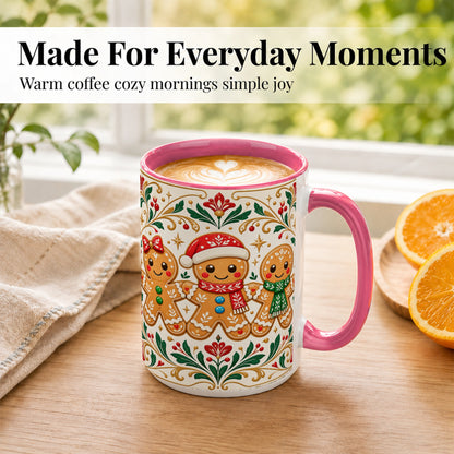 #pl[15oz|Pink] Folk Gingerbread Coffee Mug, Christmas Mug, Ceramic Cup