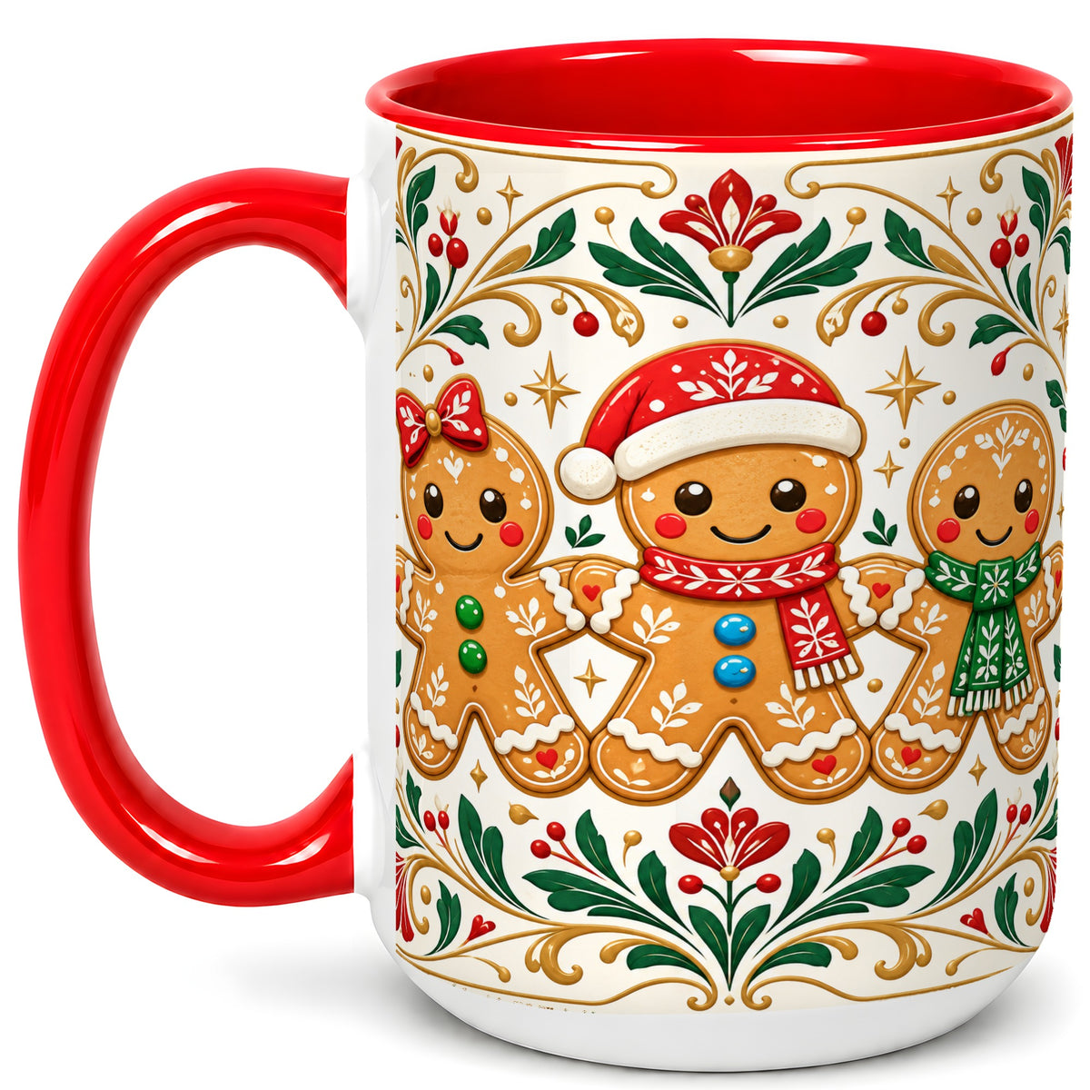 #pl[15oz|Red] Folk Gingerbread Coffee Mug, Christmas Mug, Ceramic Cup