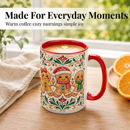 #pl[15oz|Red] Folk Gingerbread Coffee Mug, Christmas Mug, Ceramic Cup