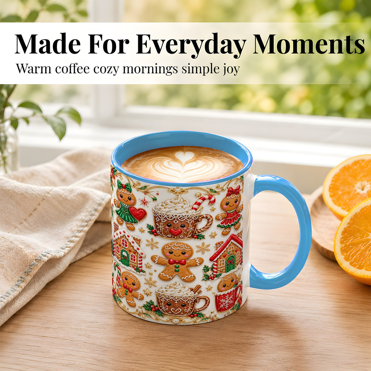 #pl[11oz|Blue] Gingerbread Village Coffee Mug, Christmas Mug, Ceramic Cup