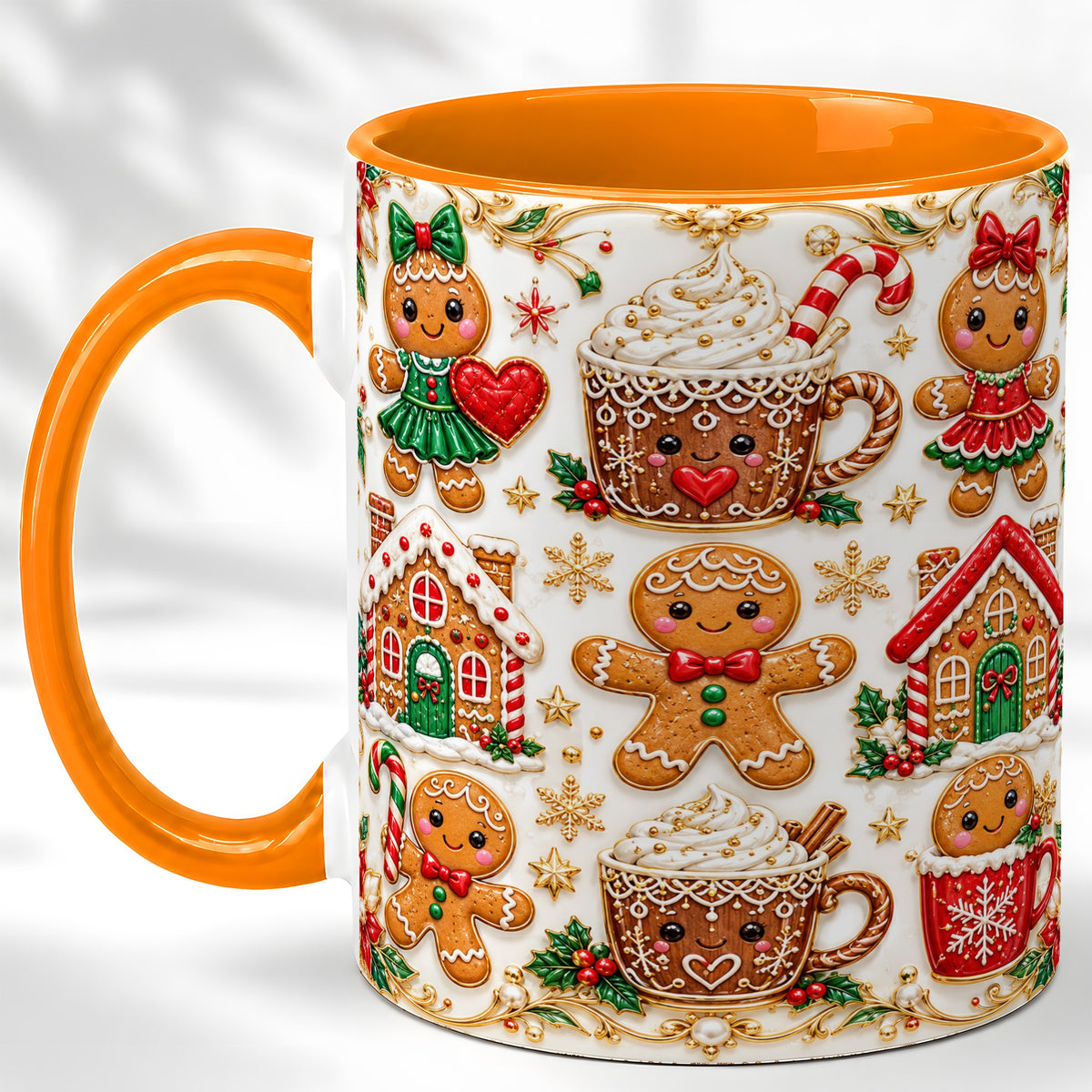 #pl[11oz|Orange] Gingerbread Village Coffee Mug, Christmas Mug, Ceramic Cup