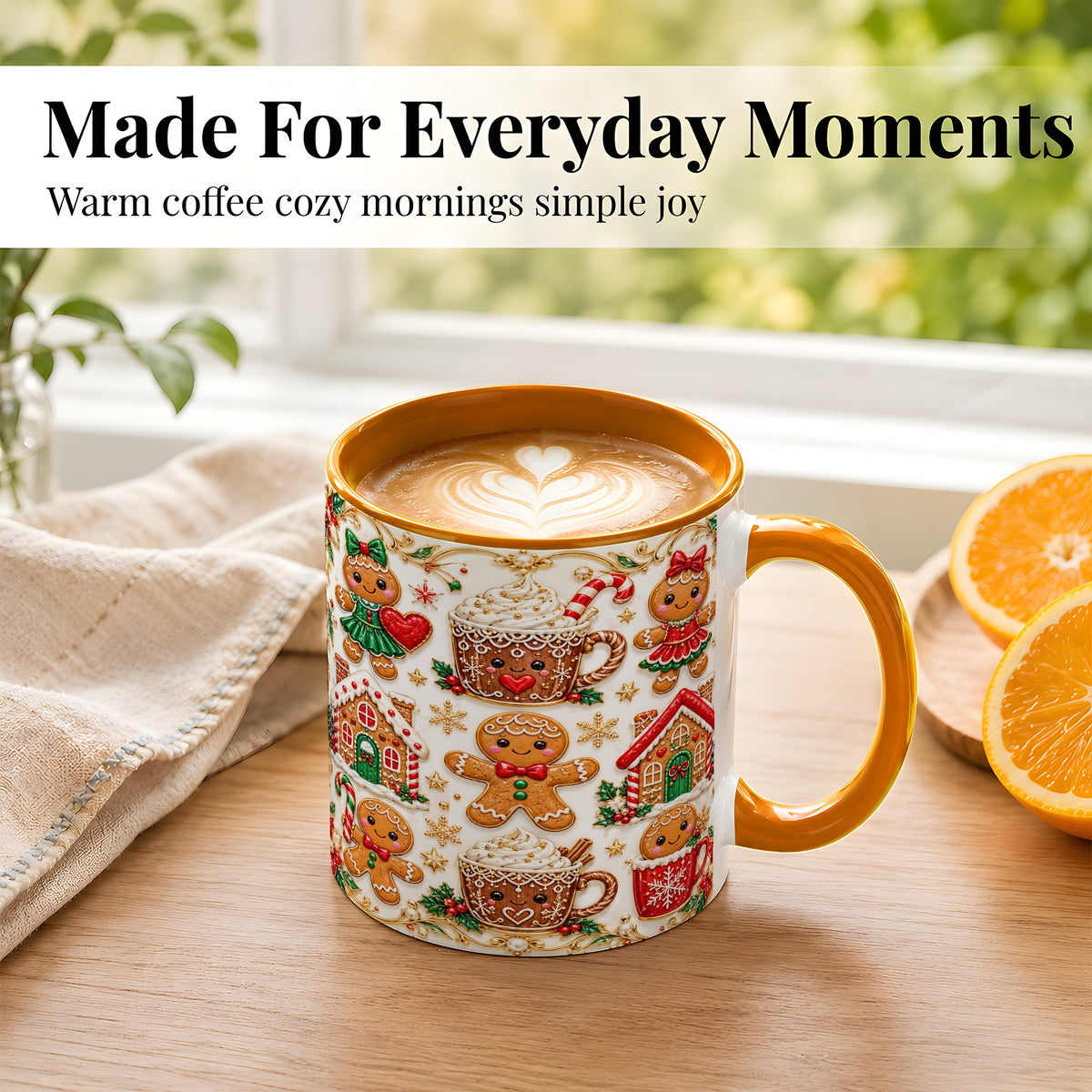#pl[11oz|Orange] Gingerbread Village Coffee Mug, Christmas Mug, Ceramic Cup