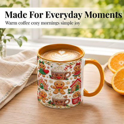 #pl[11oz|Orange] Gingerbread Village Coffee Mug, Christmas Mug, Ceramic Cup