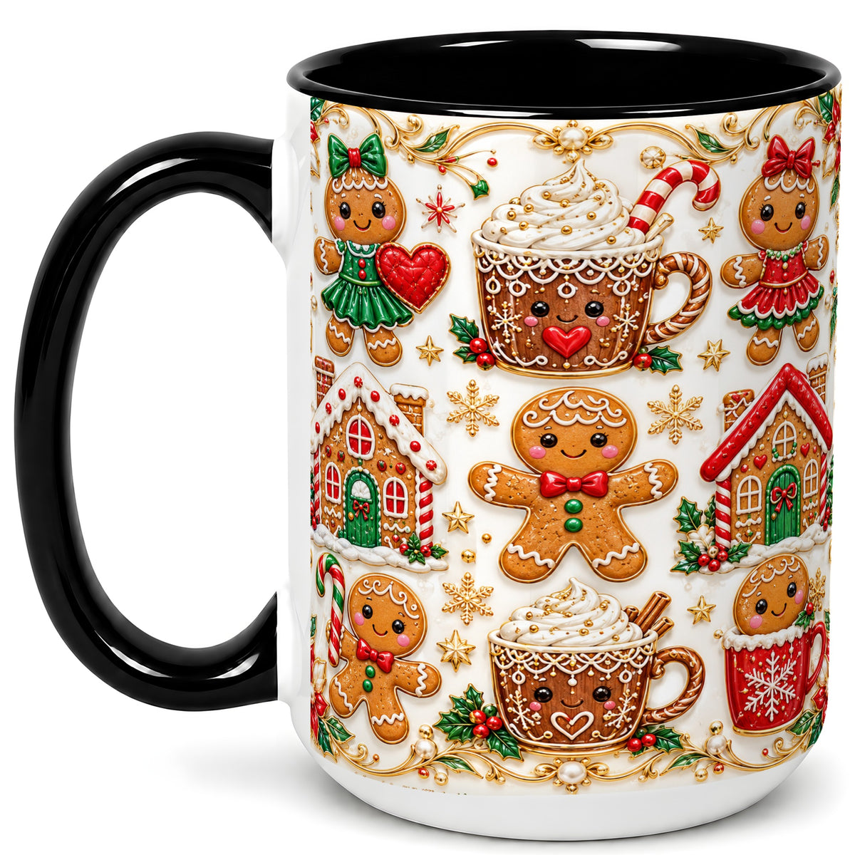 #pl[15oz|Black] Gingerbread Village Coffee Mug, Christmas Mug, Ceramic Cup