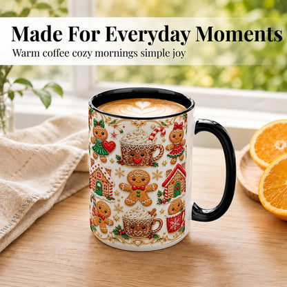 #pl[15oz|Black] Gingerbread Village Coffee Mug, Christmas Mug, Ceramic Cup