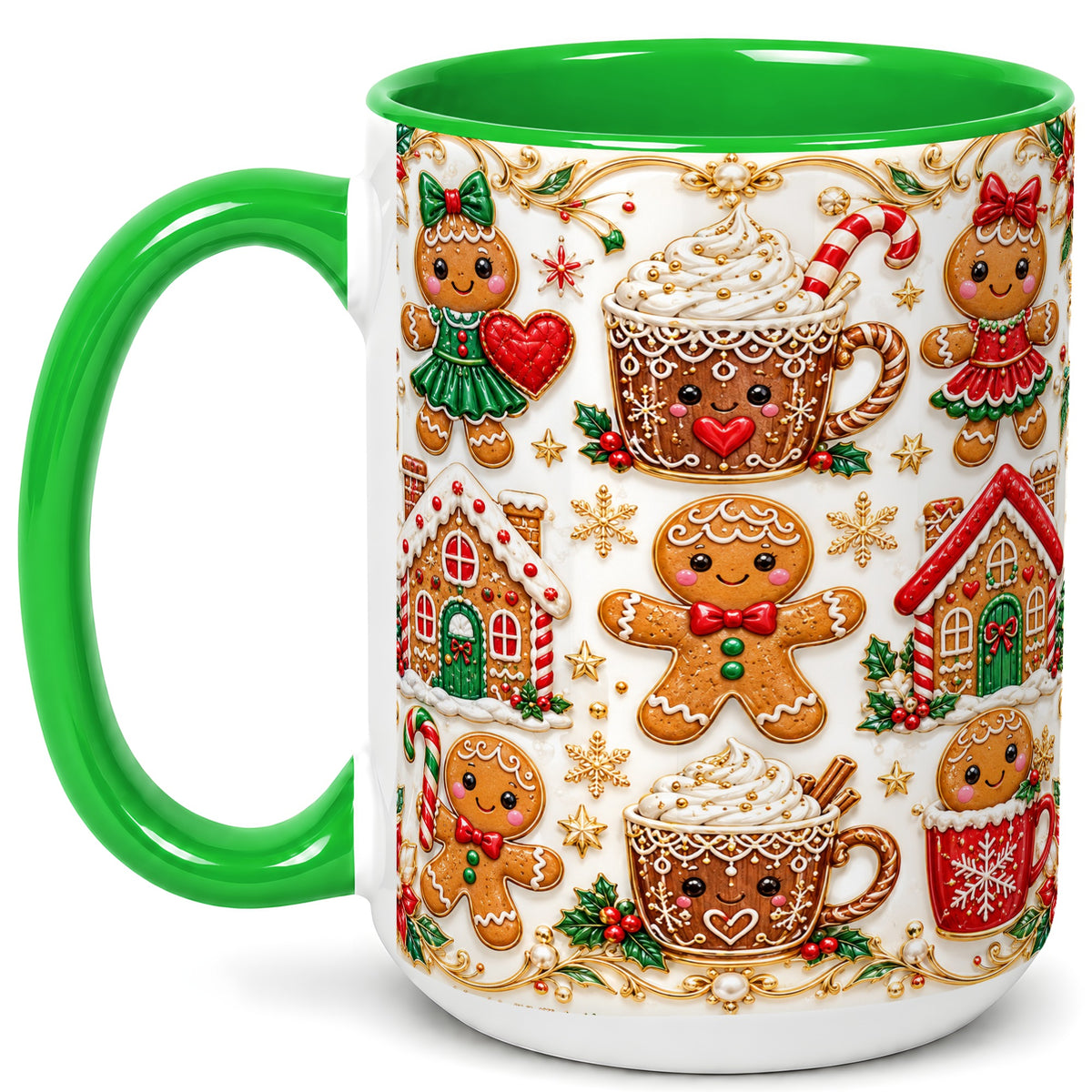 #pl[15oz|Green] Gingerbread Village Coffee Mug, Christmas Mug, Ceramic Cup