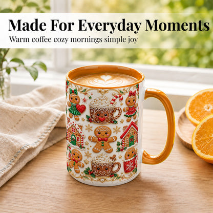#pl[15oz|Orange] Gingerbread Village Coffee Mug, Christmas Mug, Ceramic Cup