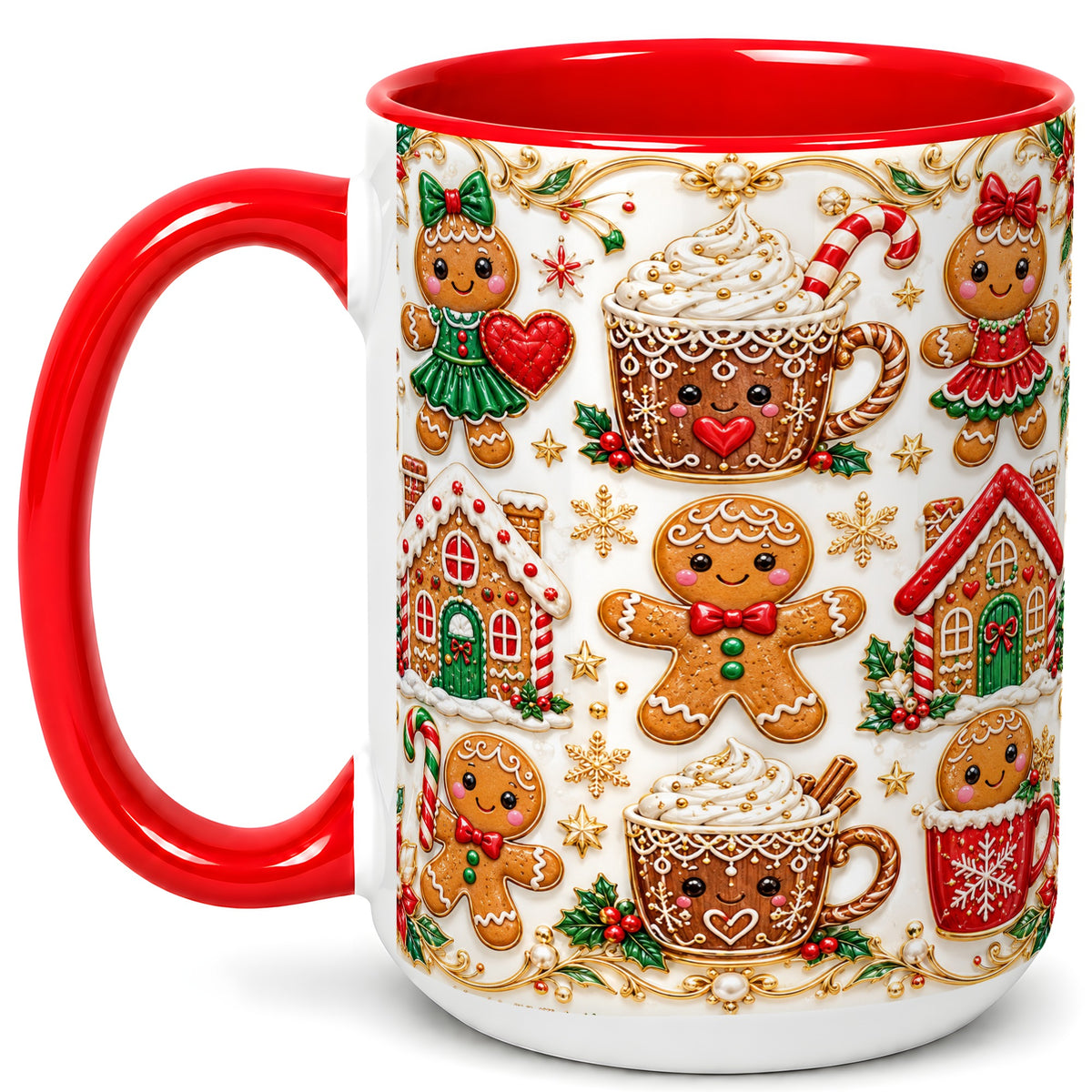 #pl[15oz|Red] Gingerbread Village Coffee Mug, Christmas Mug, Ceramic Cup