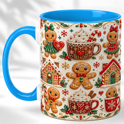 #pl[11oz|Blue] Gingerbread Christmas Coffee Mug, Holiday Gingerbread Mug, Ceramic Cup
