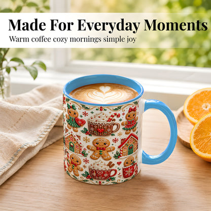 #pl[11oz|Blue] Gingerbread Christmas Coffee Mug, Holiday Gingerbread Mug, Ceramic Cup
