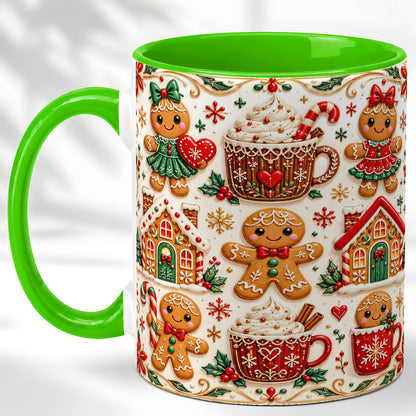 #pl[11oz|Green] Gingerbread Christmas Coffee Mug, Holiday Gingerbread Mug, Ceramic Cup