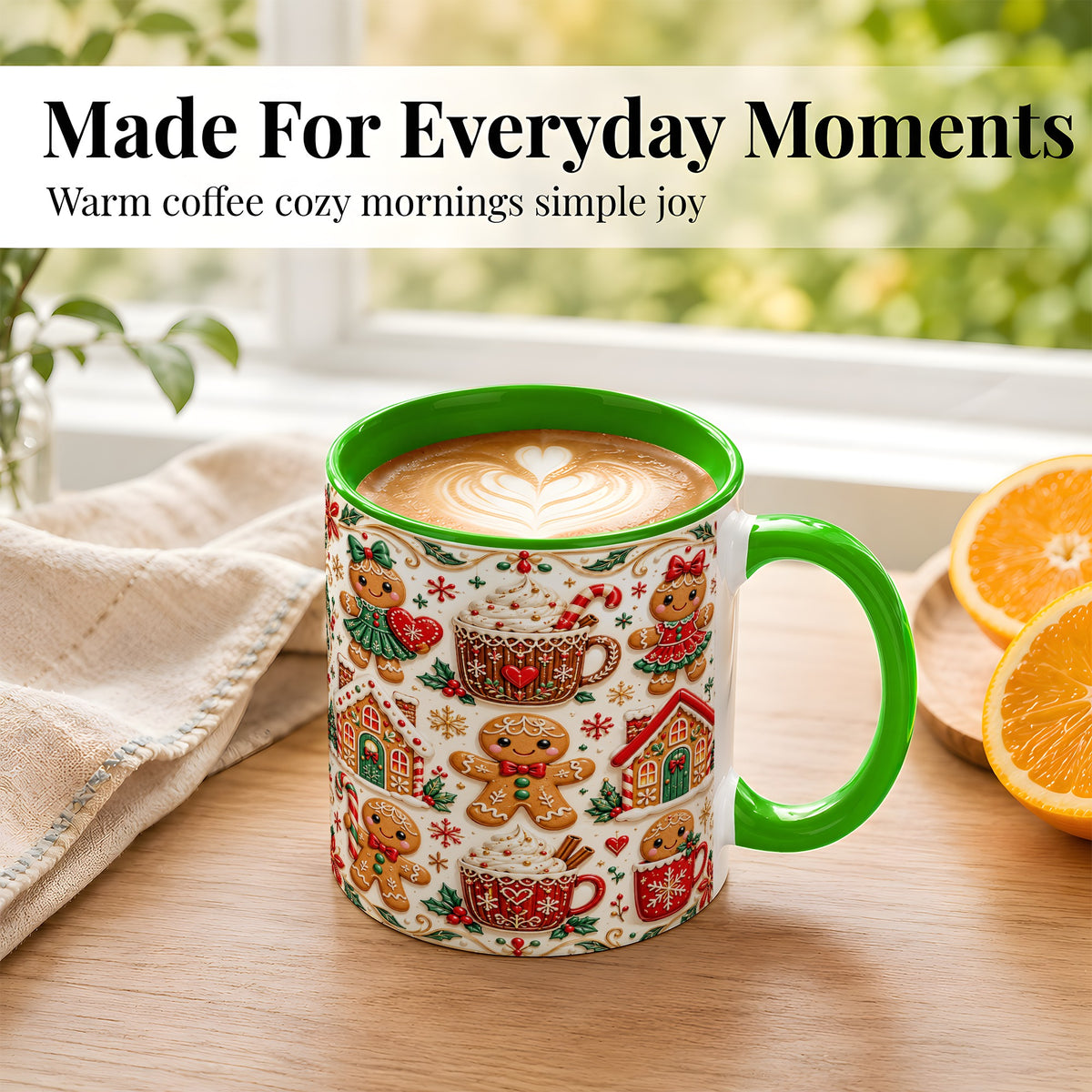 #pl[11oz|Green] Gingerbread Christmas Coffee Mug, Holiday Gingerbread Mug, Ceramic Cup