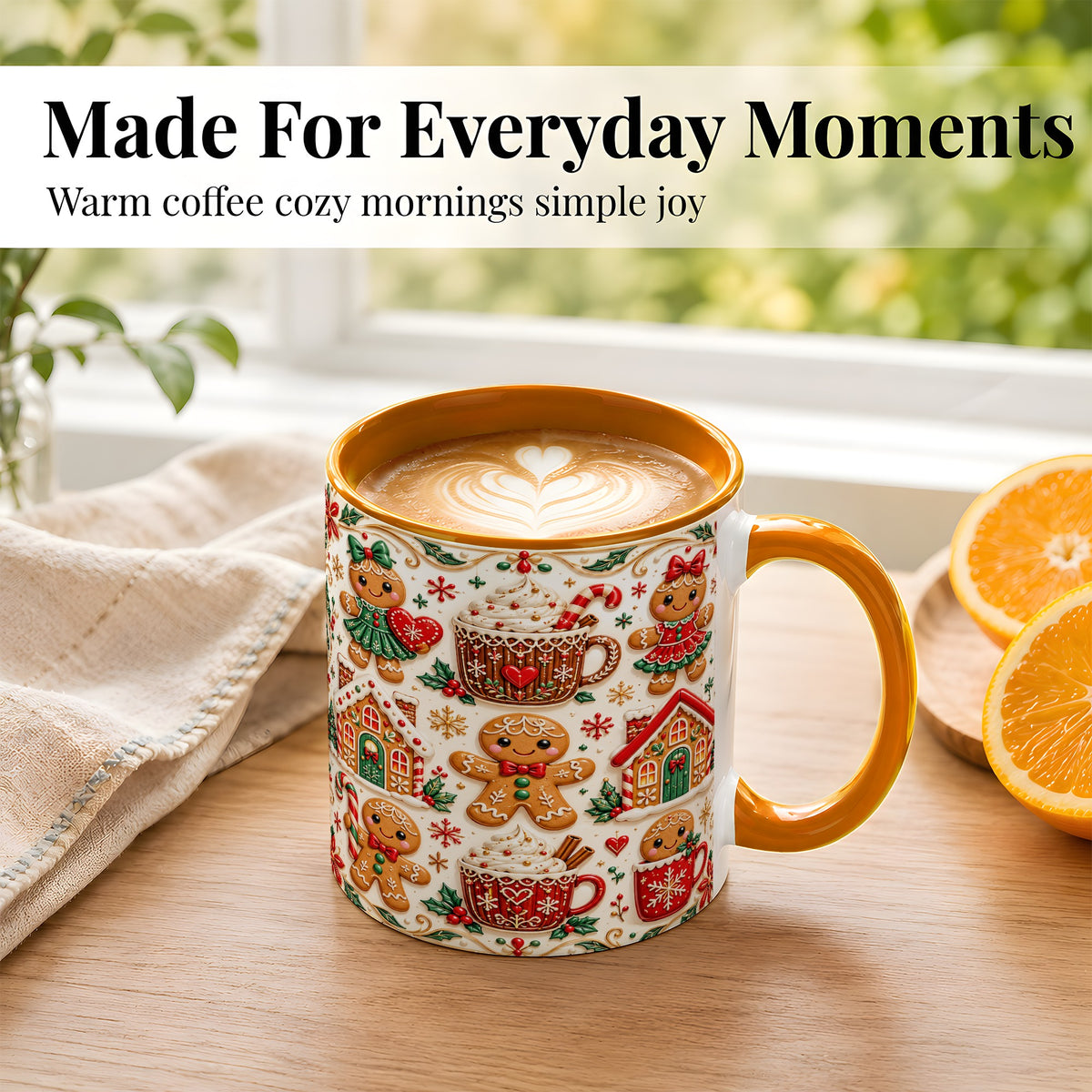 #pl[11oz|Orange] Gingerbread Christmas Coffee Mug, Holiday Gingerbread Mug, Ceramic Cup