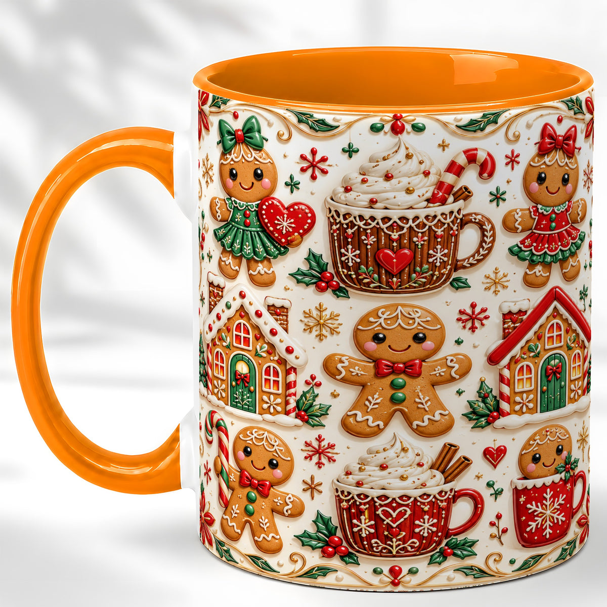 #pl[11oz|Orange] Gingerbread Christmas Coffee Mug, Holiday Gingerbread Mug, Ceramic Cup