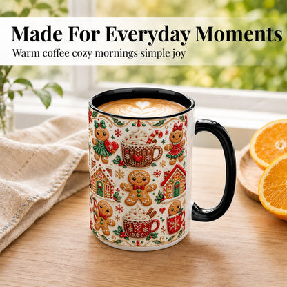 #pl[15oz|Black] Gingerbread Christmas Coffee Mug, Holiday Gingerbread Mug, Ceramic Cup