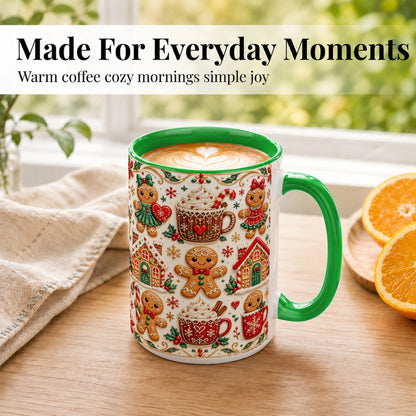 #pl[15oz|Green] Gingerbread Christmas Coffee Mug, Holiday Gingerbread Mug, Ceramic Cup