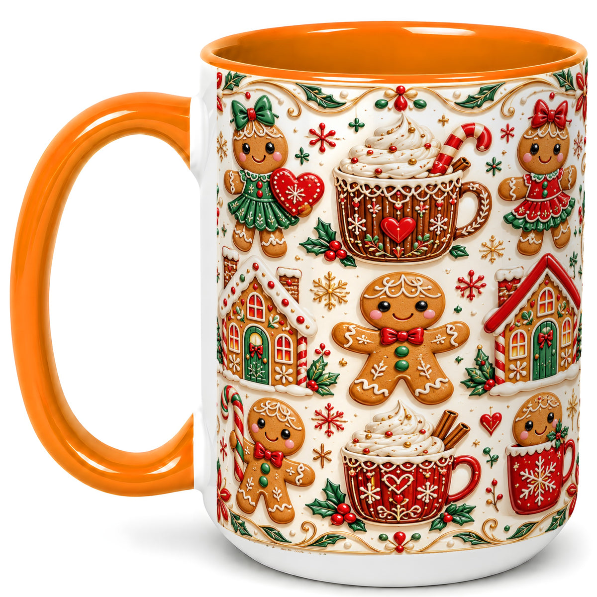 #pl[15oz|Orange] Gingerbread Christmas Coffee Mug, Holiday Gingerbread Mug, Ceramic Cup