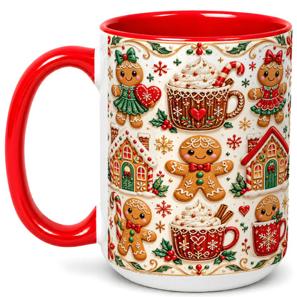 #pl[15oz|Red] Gingerbread Christmas Coffee Mug, Holiday Gingerbread Mug, Ceramic Cup