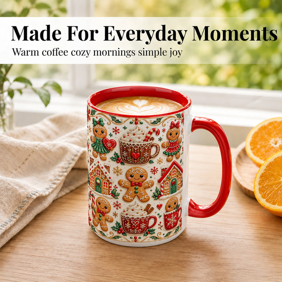 #pl[15oz|Red] Gingerbread Christmas Coffee Mug, Holiday Gingerbread Mug, Ceramic Cup