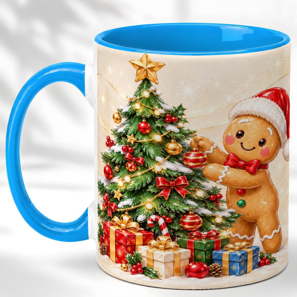 #pl[11oz|Blue] Christmas Gingerbread Coffee Mug, Holiday Cookie Mug, Ceramic Cup