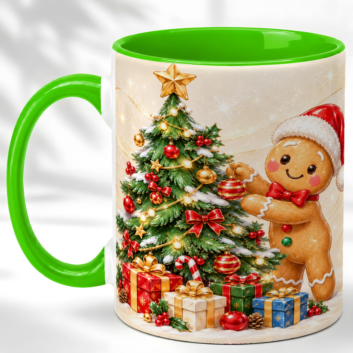 #pl[11oz|Green] Christmas Gingerbread Coffee Mug, Holiday Cookie Mug, Ceramic Cup