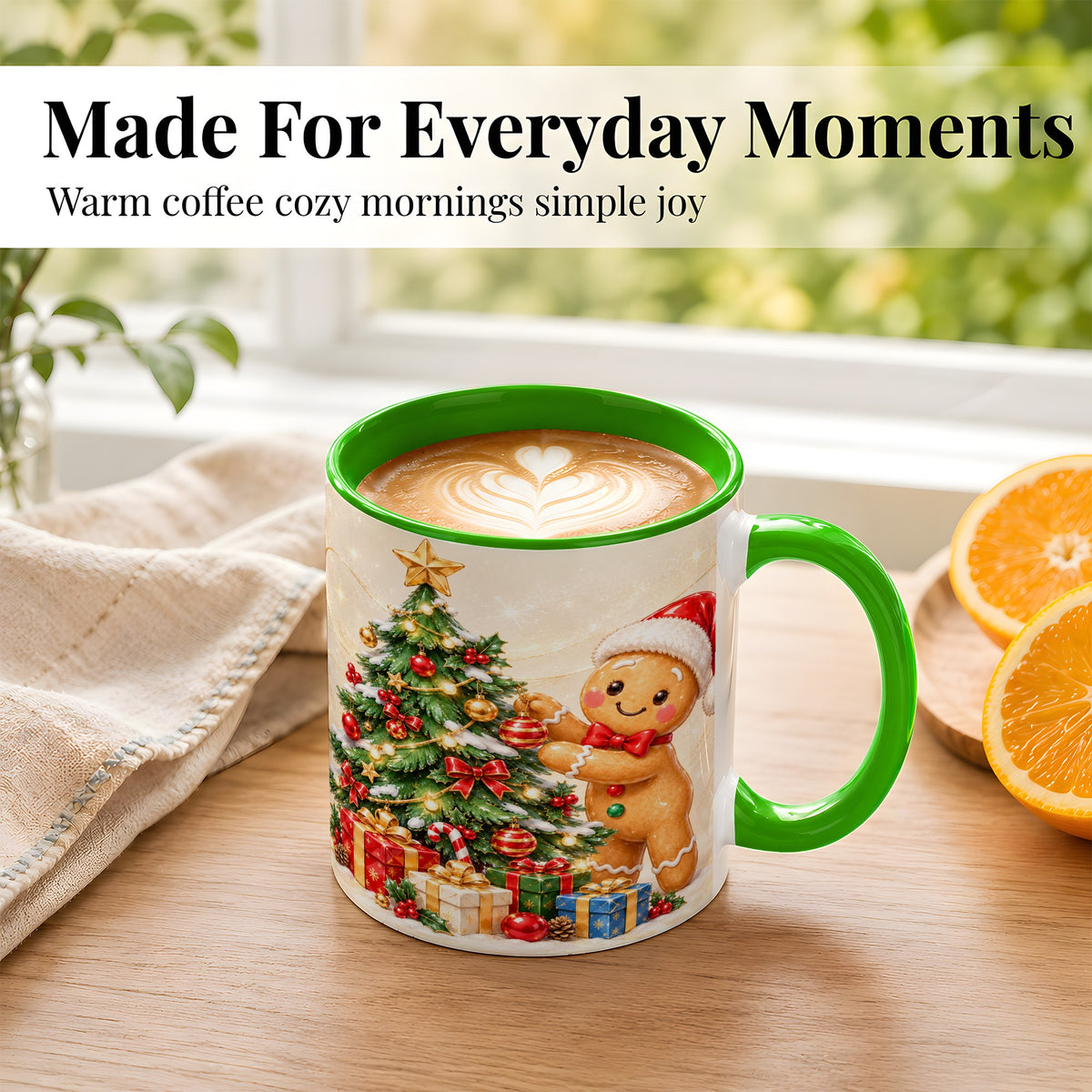 #pl[11oz|Green] Christmas Gingerbread Coffee Mug, Holiday Cookie Mug, Ceramic Cup