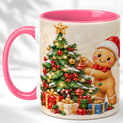 #pl[11oz|Pink] Christmas Gingerbread Coffee Mug, Holiday Cookie Mug, Ceramic Cup
