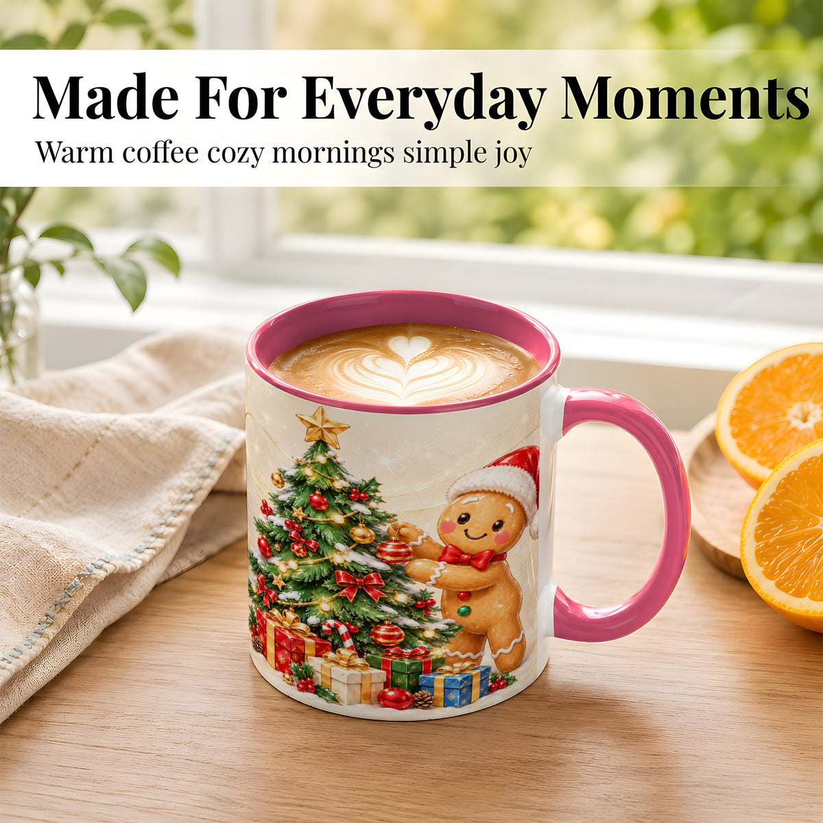 #pl[11oz|Pink] Christmas Gingerbread Coffee Mug, Holiday Cookie Mug, Ceramic Cup