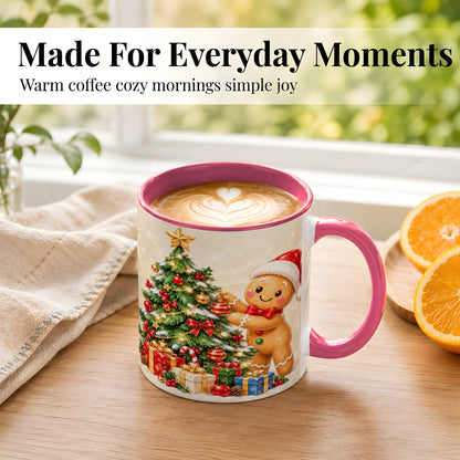 #pl[11oz|Pink] Christmas Gingerbread Coffee Mug, Holiday Cookie Mug, Ceramic Cup