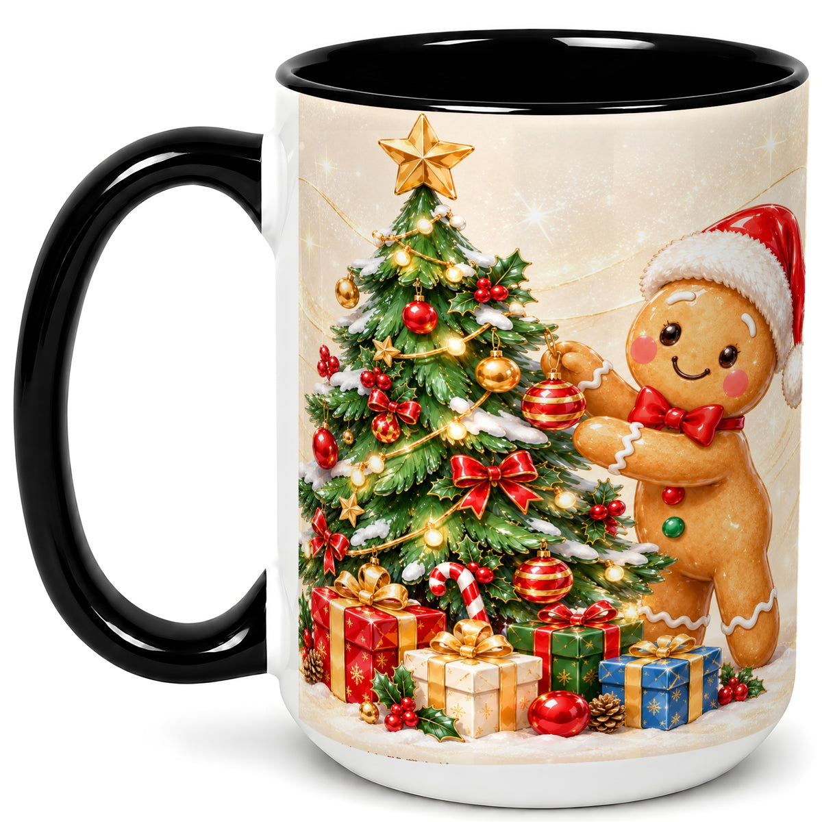 #pl[15oz|Black] Christmas Gingerbread Coffee Mug, Holiday Cookie Mug, Ceramic Cup