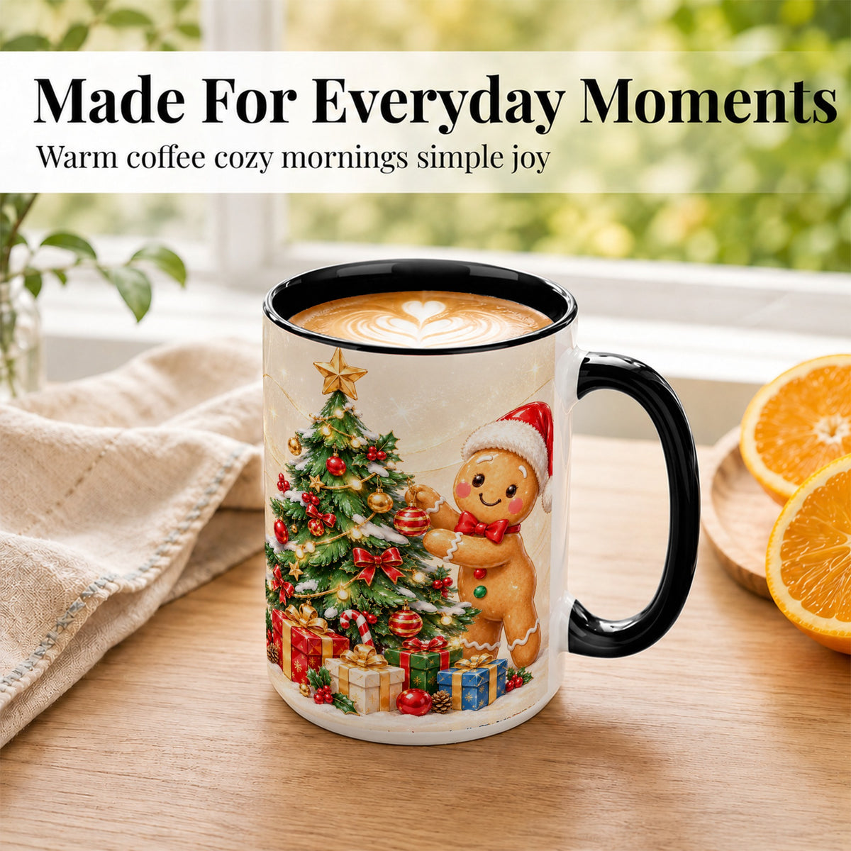 #pl[15oz|Black] Christmas Gingerbread Coffee Mug, Holiday Cookie Mug, Ceramic Cup