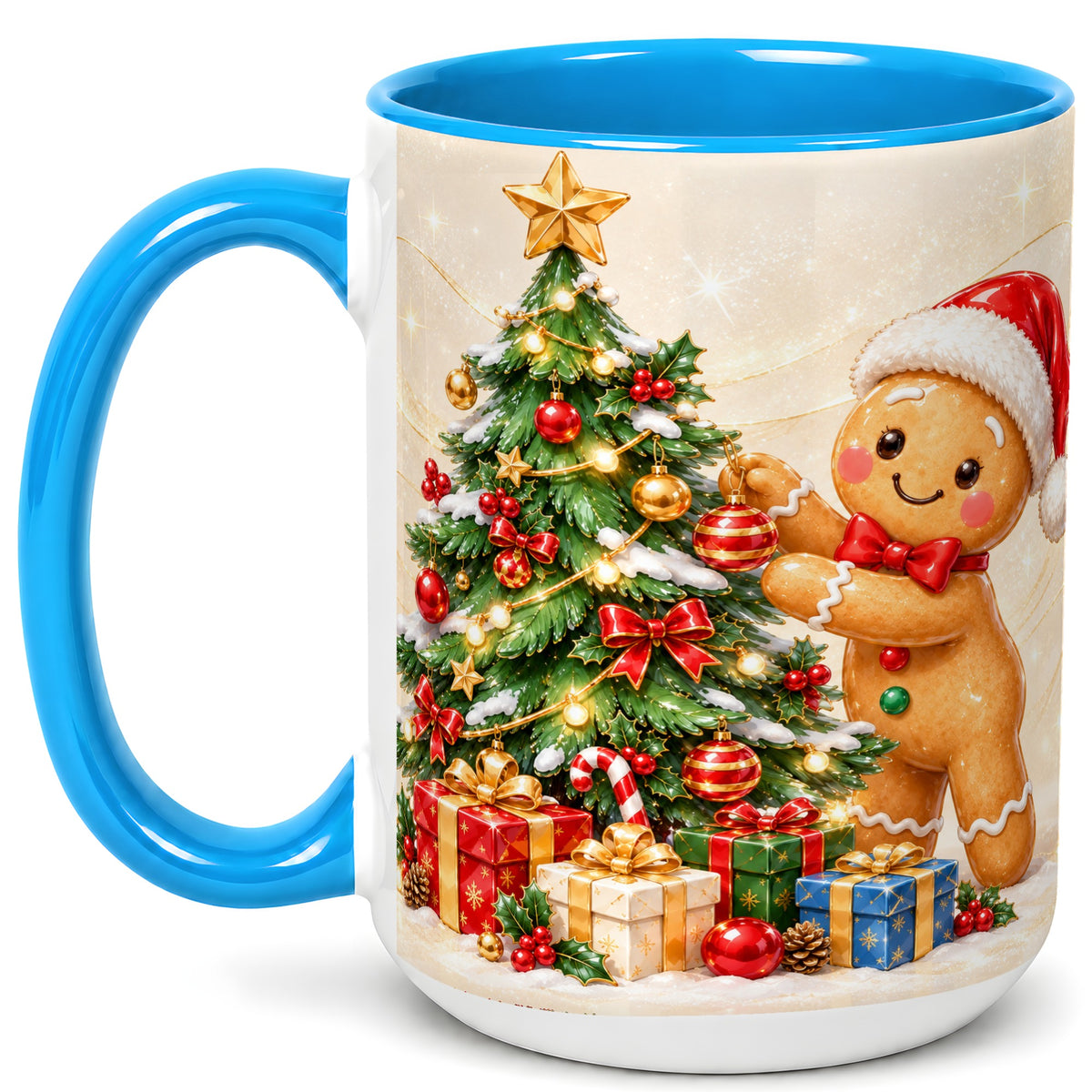#pl[15oz|Blue] Christmas Gingerbread Coffee Mug, Holiday Cookie Mug, Ceramic Cup