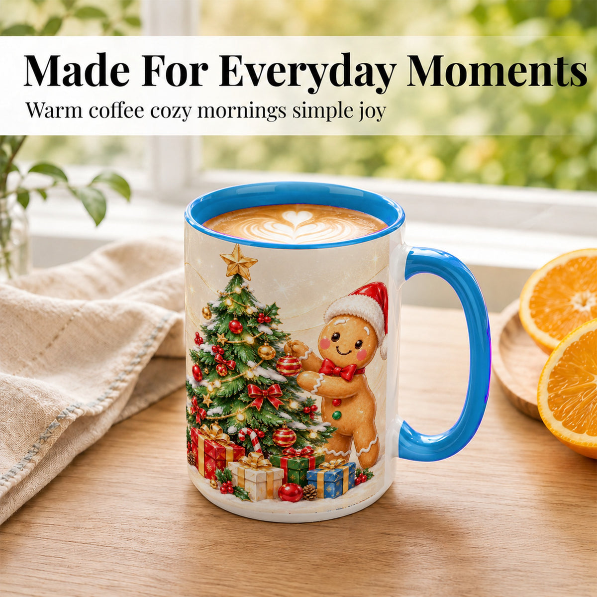 #pl[15oz|Blue] Christmas Gingerbread Coffee Mug, Holiday Cookie Mug, Ceramic Cup