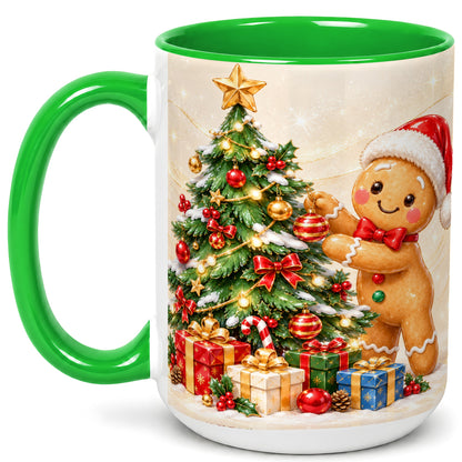 #pl[15oz|Green] Christmas Gingerbread Coffee Mug, Holiday Cookie Mug, Ceramic Cup