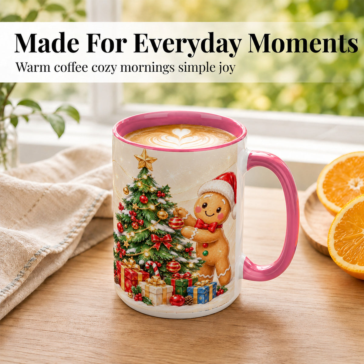#pl[15oz|Pink] Christmas Gingerbread Coffee Mug, Holiday Cookie Mug, Ceramic Cup