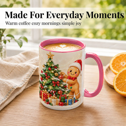 #pl[15oz|Pink] Christmas Gingerbread Coffee Mug, Holiday Cookie Mug, Ceramic Cup