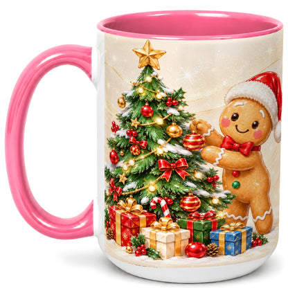 #pl[15oz|Pink] Christmas Gingerbread Coffee Mug, Holiday Cookie Mug, Ceramic Cup
