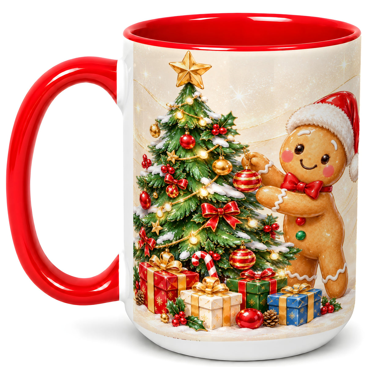 #pl[15oz|Red] Christmas Gingerbread Coffee Mug, Holiday Cookie Mug, Ceramic Cup