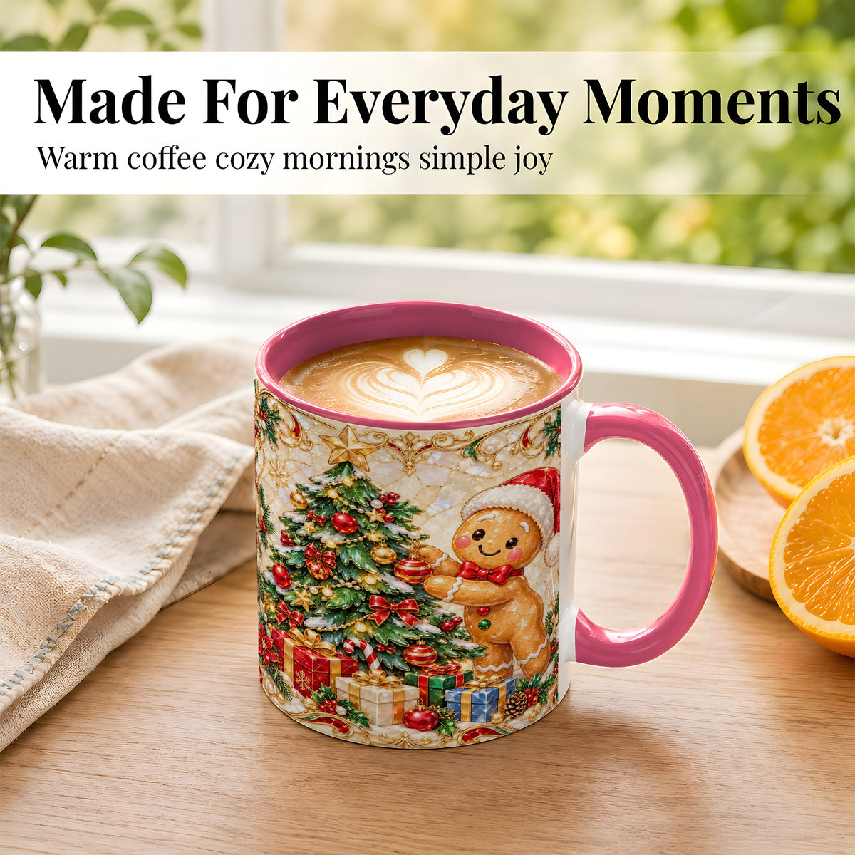 #pl[11oz|Pink] Gingerbread Tree Coffee Mug, Christmas Cookie Mug, Ceramic Cup