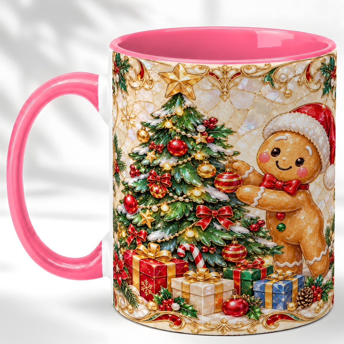 #pl[11oz|Pink] Gingerbread Tree Coffee Mug, Christmas Cookie Mug, Ceramic Cup