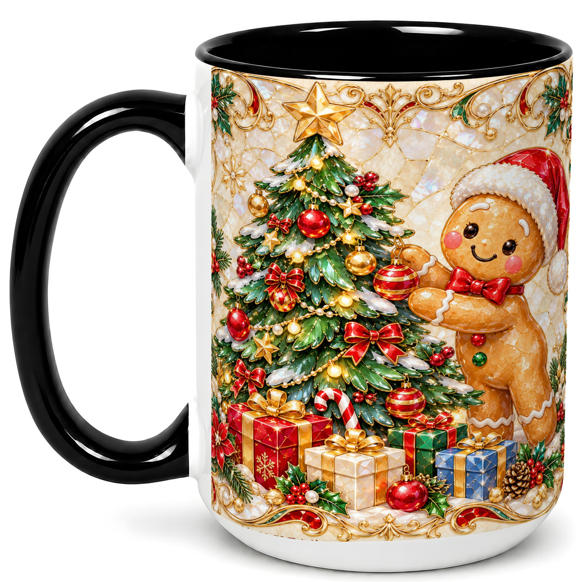 #pl[15oz|Black] Gingerbread Tree Coffee Mug, Christmas Cookie Mug, Ceramic Cup