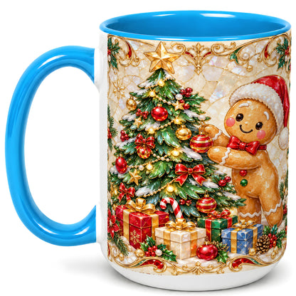#pl[15oz|Blue] Gingerbread Tree Coffee Mug, Christmas Cookie Mug, Ceramic Cup