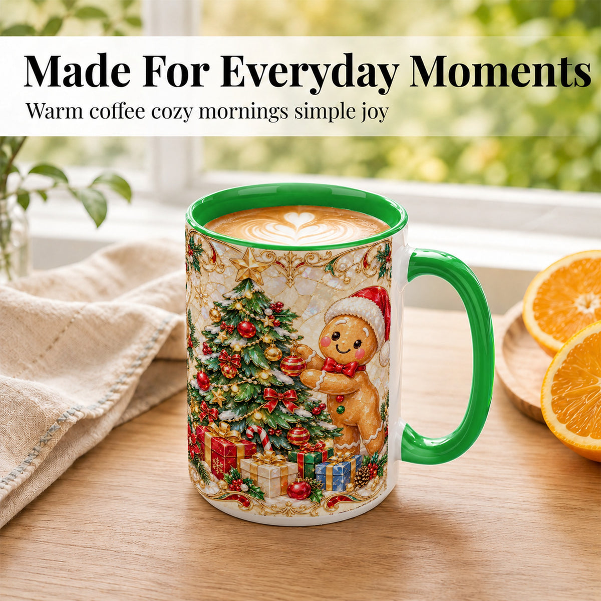 #pl[15oz|Green] Gingerbread Tree Coffee Mug, Christmas Cookie Mug, Ceramic Cup