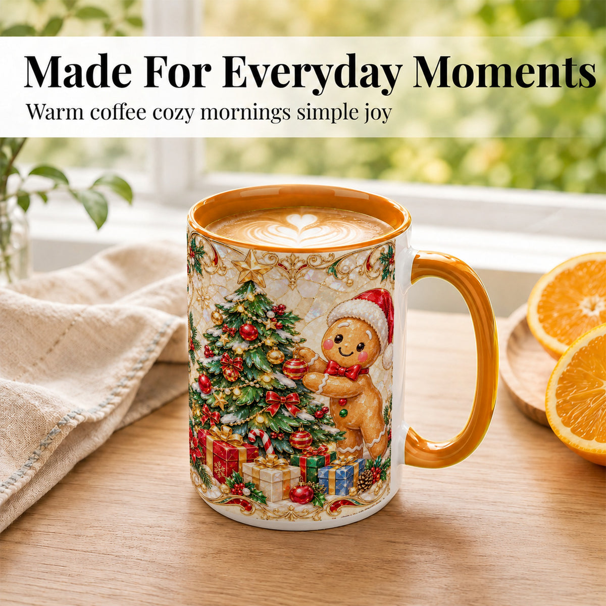 #pl[15oz|Orange] Gingerbread Tree Coffee Mug, Christmas Cookie Mug, Ceramic Cup