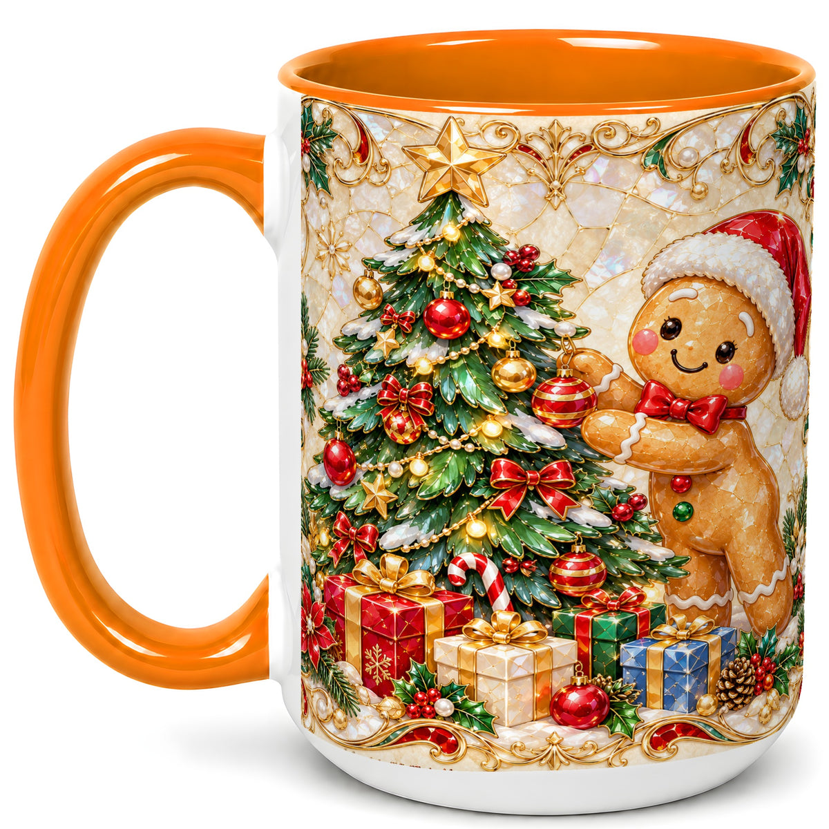 #pl[15oz|Orange] Gingerbread Tree Coffee Mug, Christmas Cookie Mug, Ceramic Cup