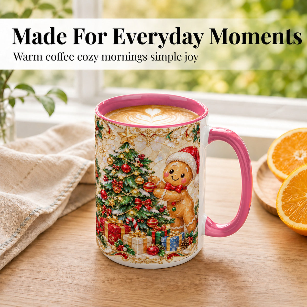 #pl[15oz|Pink] Gingerbread Tree Coffee Mug, Christmas Cookie Mug, Ceramic Cup