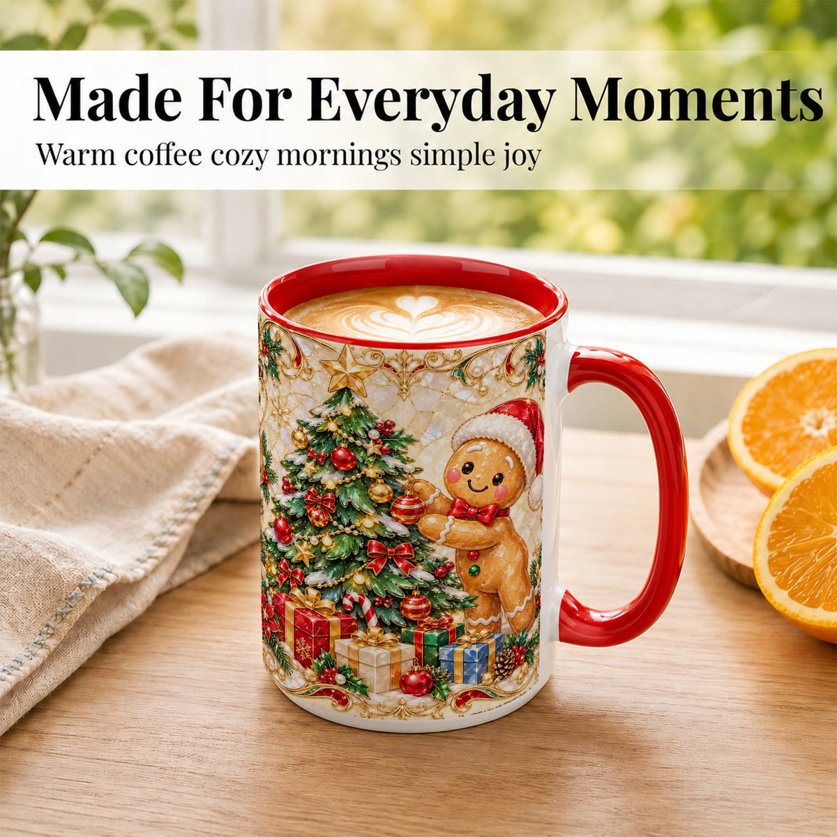 #pl[15oz|Red] Gingerbread Tree Coffee Mug, Christmas Cookie Mug, Ceramic Cup