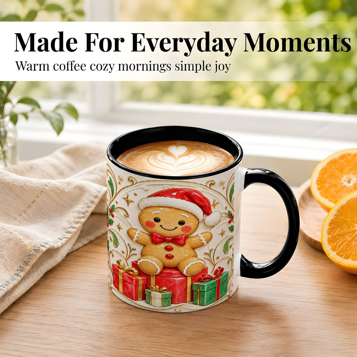 #pl[11oz|Black] Santa Gingerbread Coffee Mug, Christmas Cookie Mug, Ceramic Cup