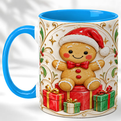 #pl[11oz|Blue] Santa Gingerbread Coffee Mug, Christmas Cookie Mug, Ceramic Cup