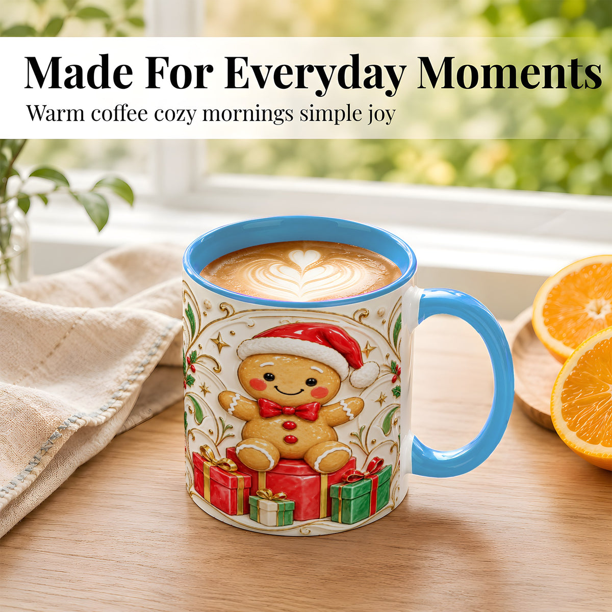 #pl[11oz|Blue] Santa Gingerbread Coffee Mug, Christmas Cookie Mug, Ceramic Cup